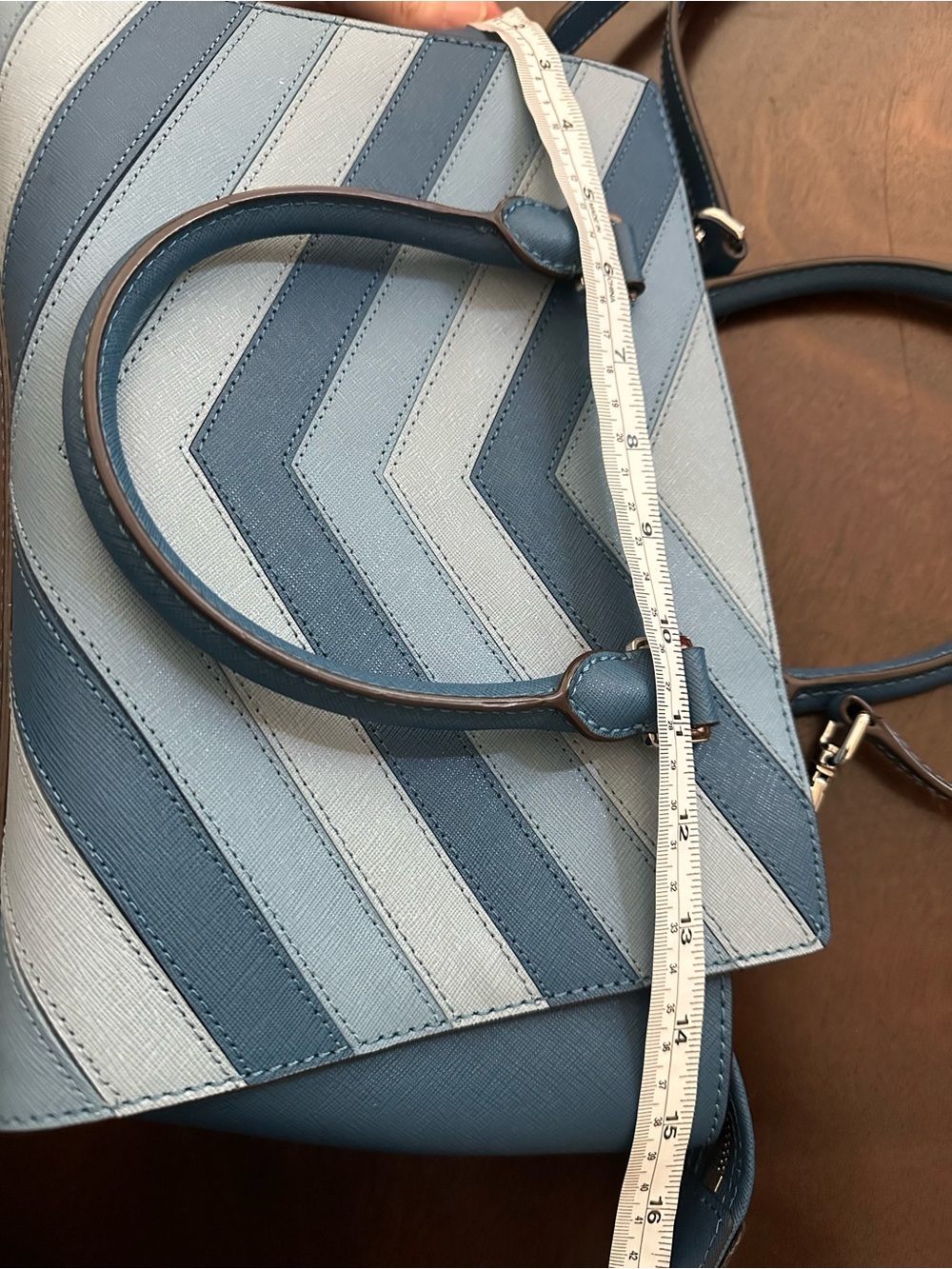 Michael Kors Two-Tone Blue Chevron Satchel - Picture 10 of 11